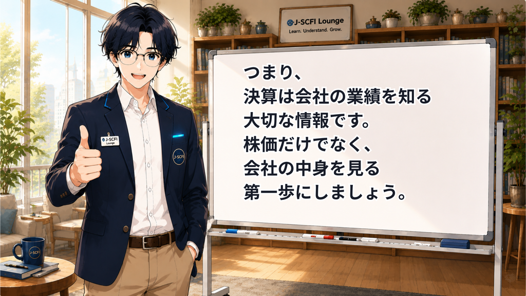 J-SCFI先輩が今日のポイントをまとめているイラスト