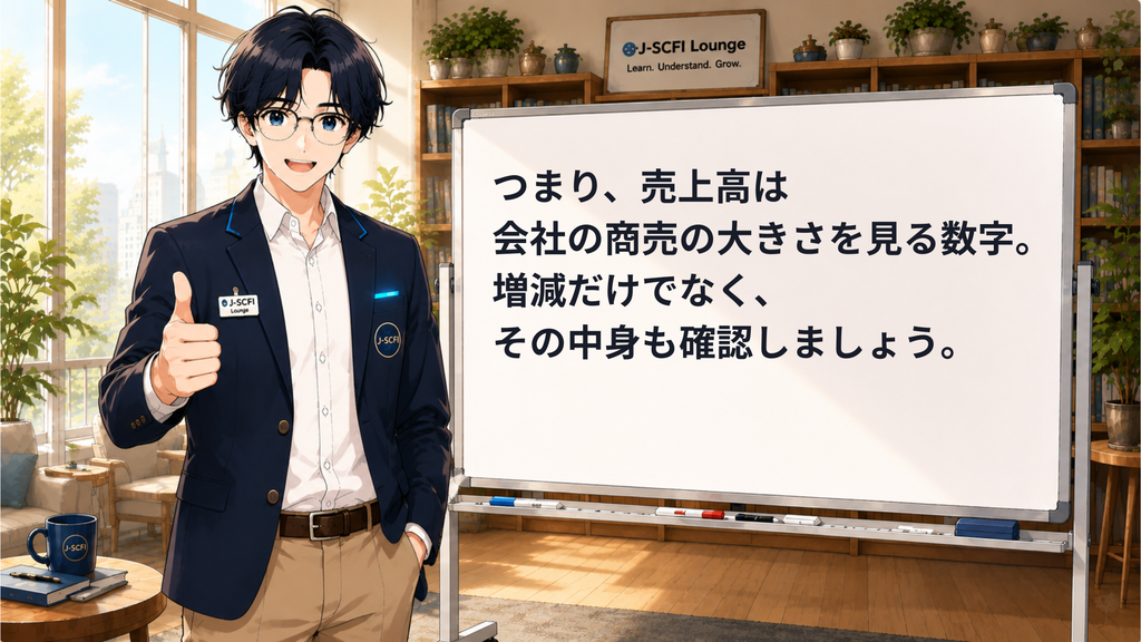 J-SCFI先輩が今日のポイントをまとめているイラスト