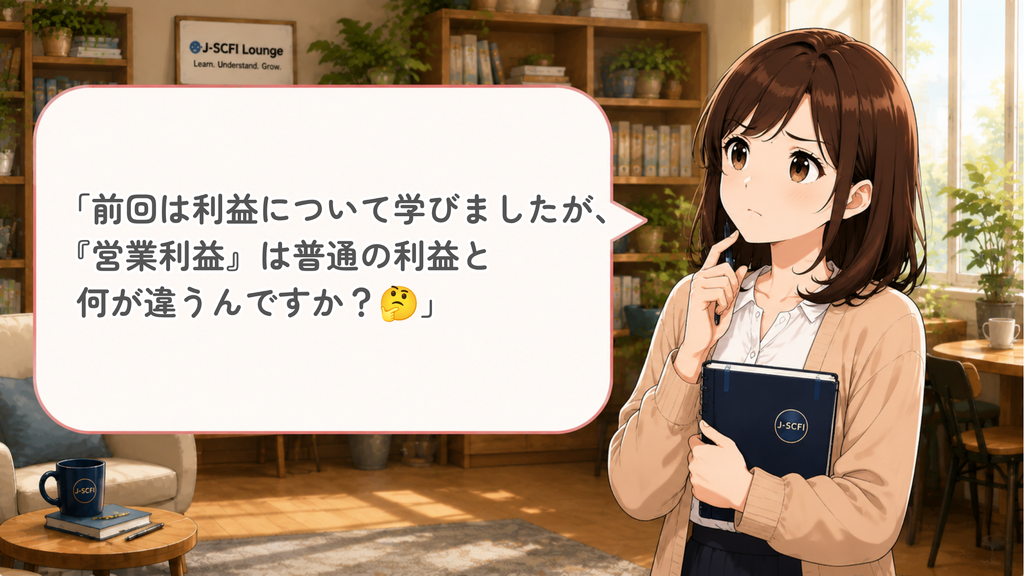 初心者女性が営業利益について最初の疑問を話しているイラスト