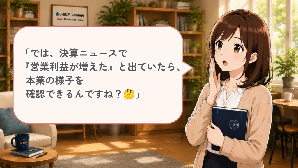 初心者女性がニュースとの関係について質問しているイラスト