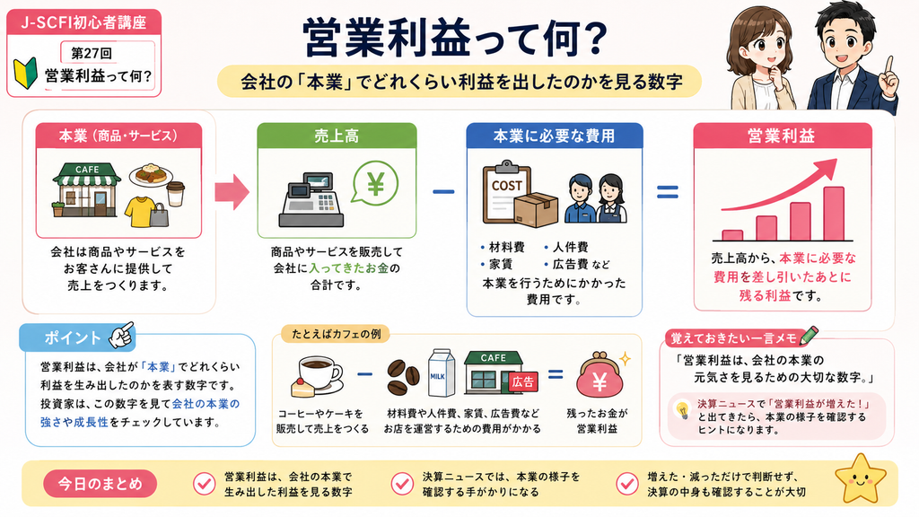 営業利益の基本を図解した初心者向けイラスト
