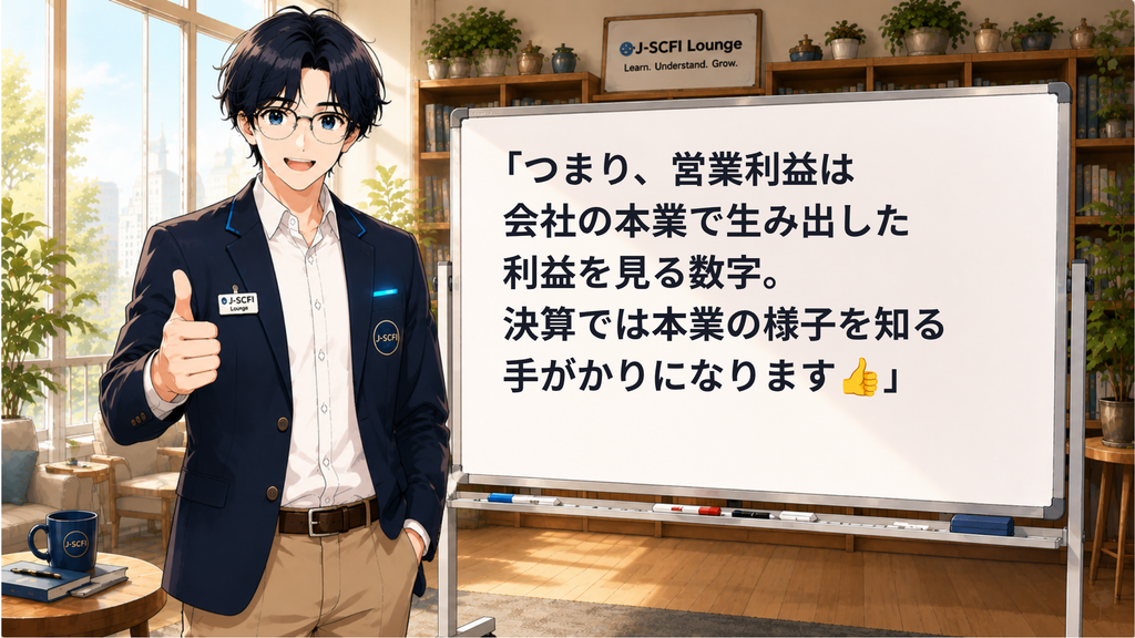 J-SCFI先輩が今日のポイントをまとめているイラスト