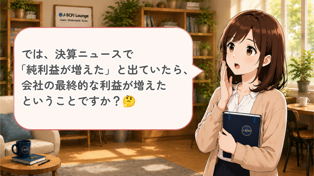 初心者女性がニュースとの関係について質問しているイラスト