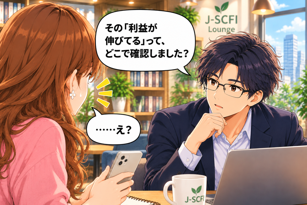 情報をどこで確認したのか問いかけるJ-SCFI先輩