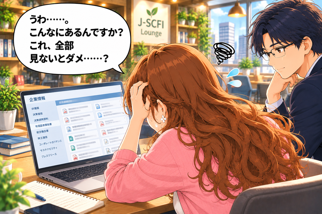 会社が公表する情報の多さに戸惑うあかりさん