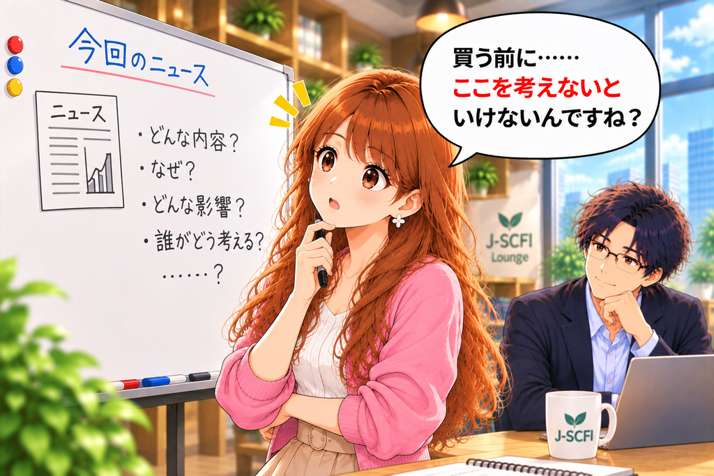ニュースを見て株を買う前に、会社のこれからをどう見るか考えることに気づき始めるあかりさん
